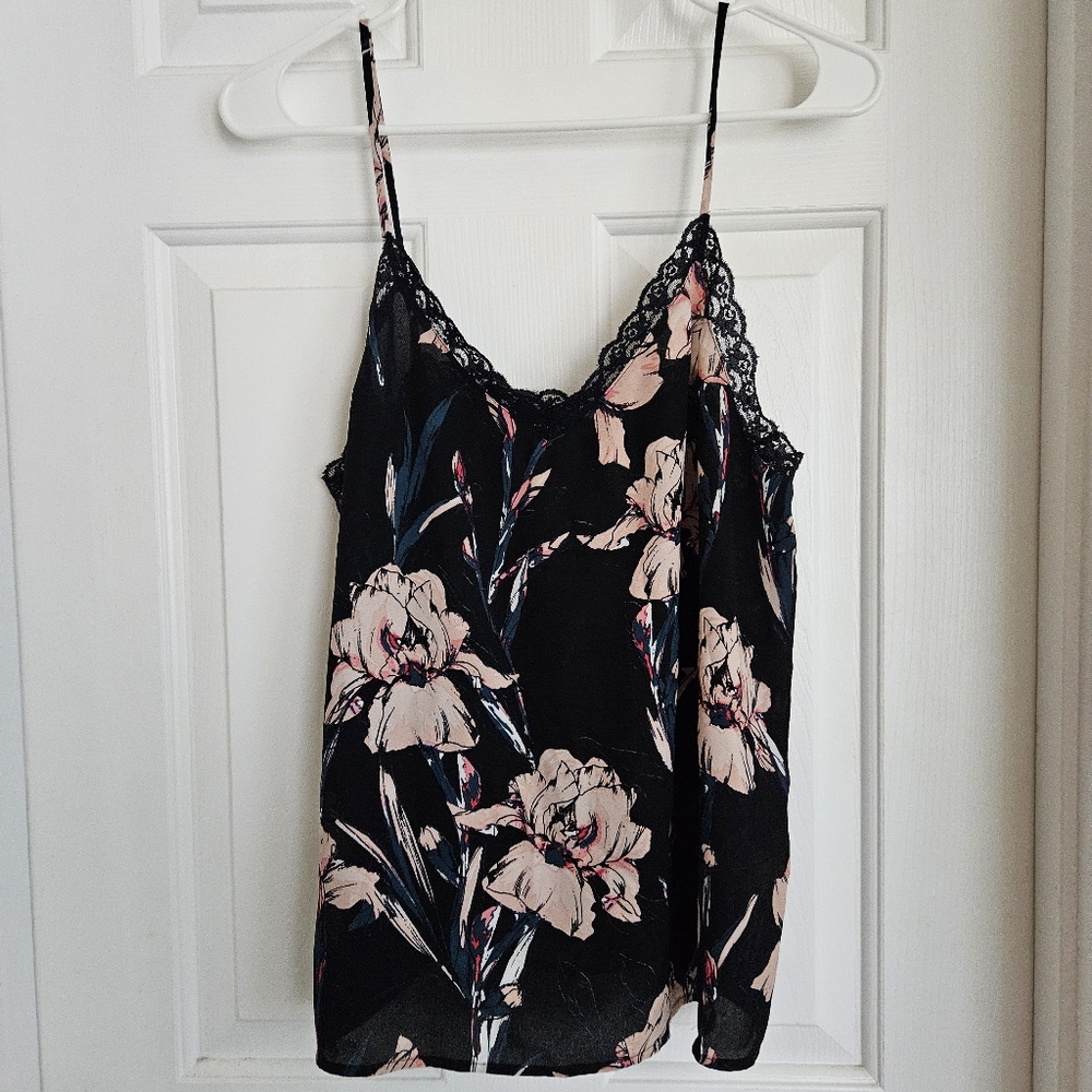 Halogen Floral Lace Trim Camisole Tank Top | Size M